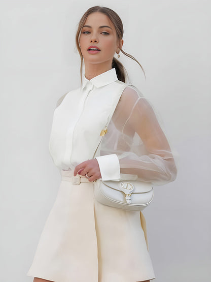 Damenbluse Elegante Transparent Ärmel Frauen Oberteil