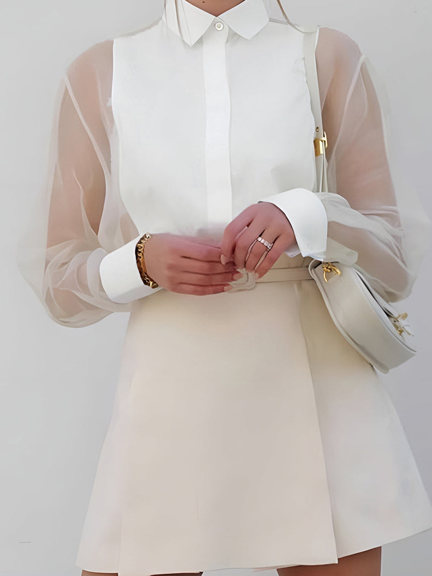 Damenbluse Elegante Transparent Ärmel Frauen Oberteil - BerlinGlamour