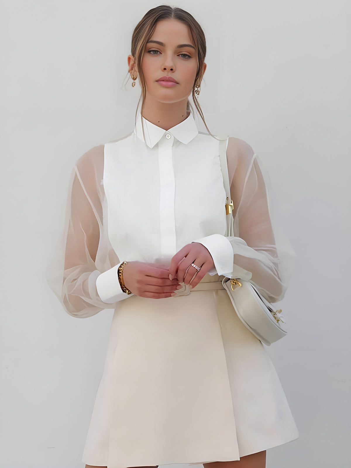 Damenbluse Elegante Transparent Ärmel Frauen Oberteil