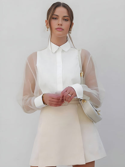 Damenbluse Elegante Transparent Ärmel Frauen Oberteil