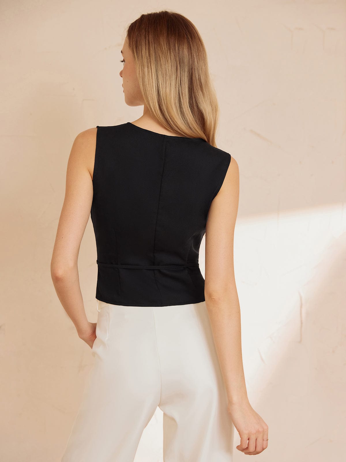 Ärmelloses Damen Top Taillenbindung Schwarz