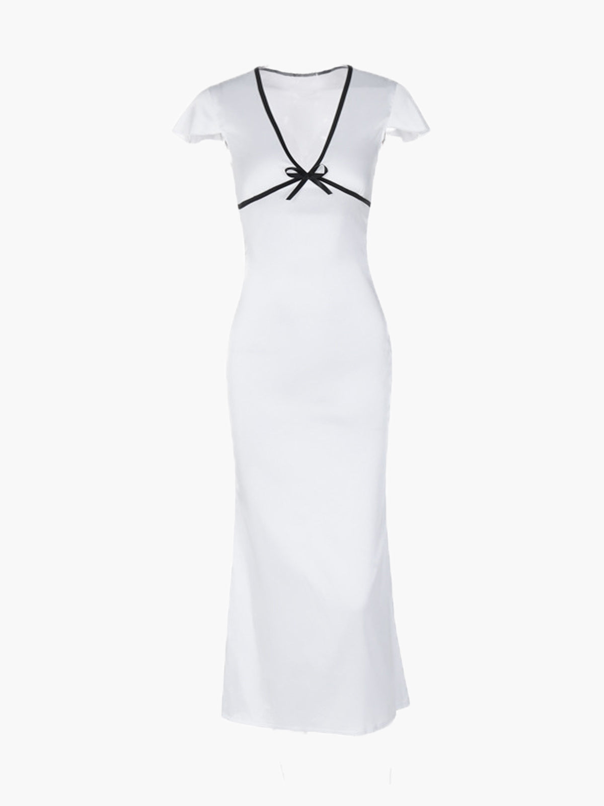 Weißes Midikleid Figurbetont mit Kontrastdetails Damenkleid