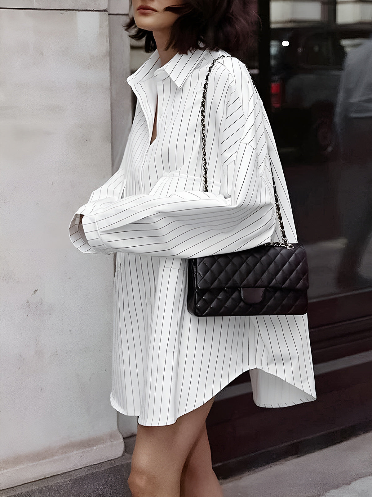 Weites Streifenkleid Oversized Hemd Style