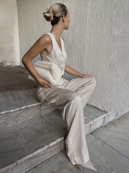 Ärmellose Damenweste Beige Klassisch Elegannt