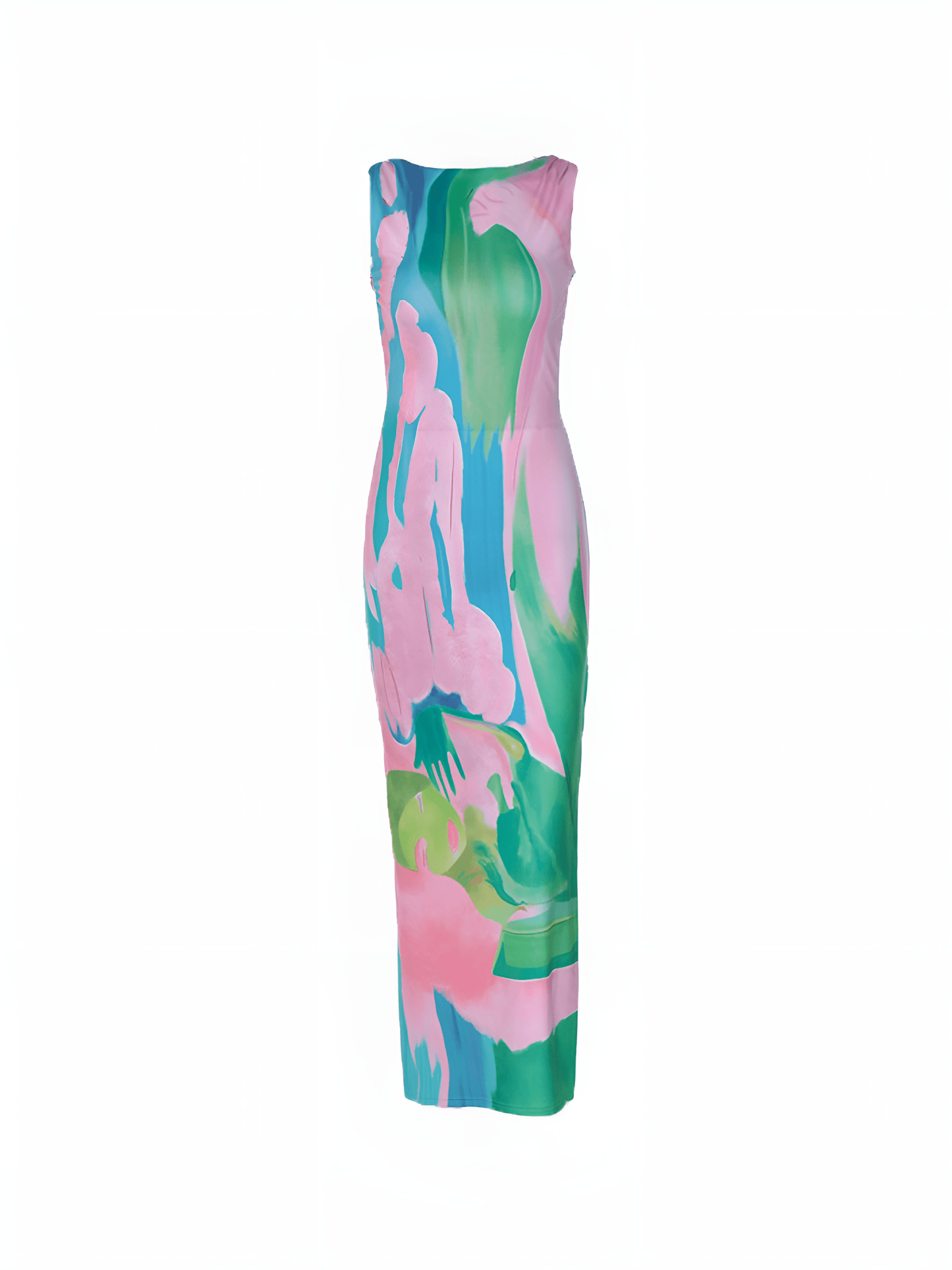 Maxi-Kleid Ärmellos Wasserfarben-Print Elegantes Sommerkleid