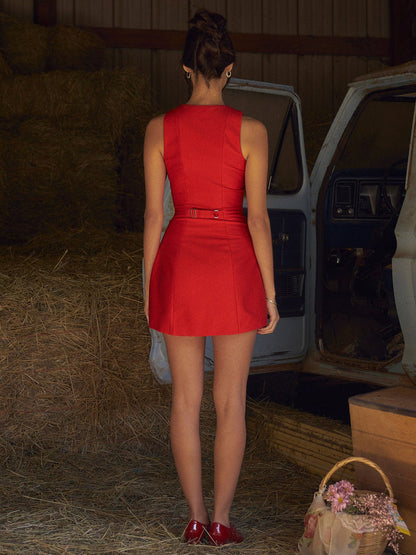 Elegantes Sommerkleid Ärmellos Baumwoll Kleid Damen
