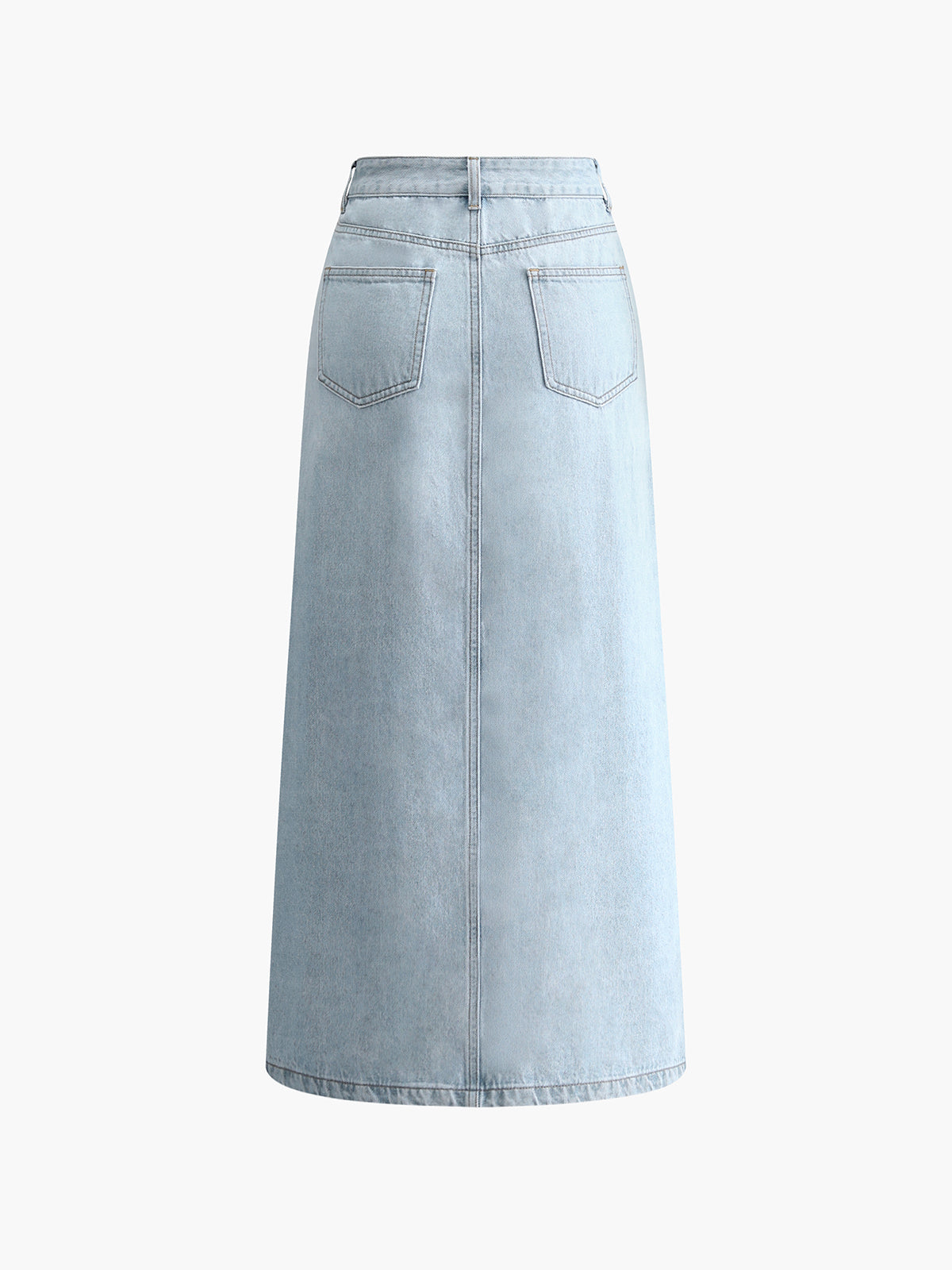 Damen Midirock Denim Blau Mit Frontschlitz