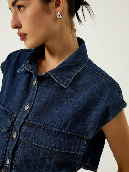 Lässiges Jeans-Top Damen Elegant Kurz
