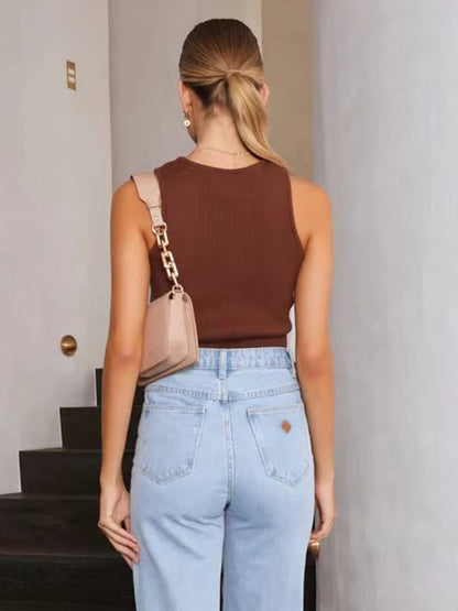Ärmelloses Tanktop Damen Bodycon Rib