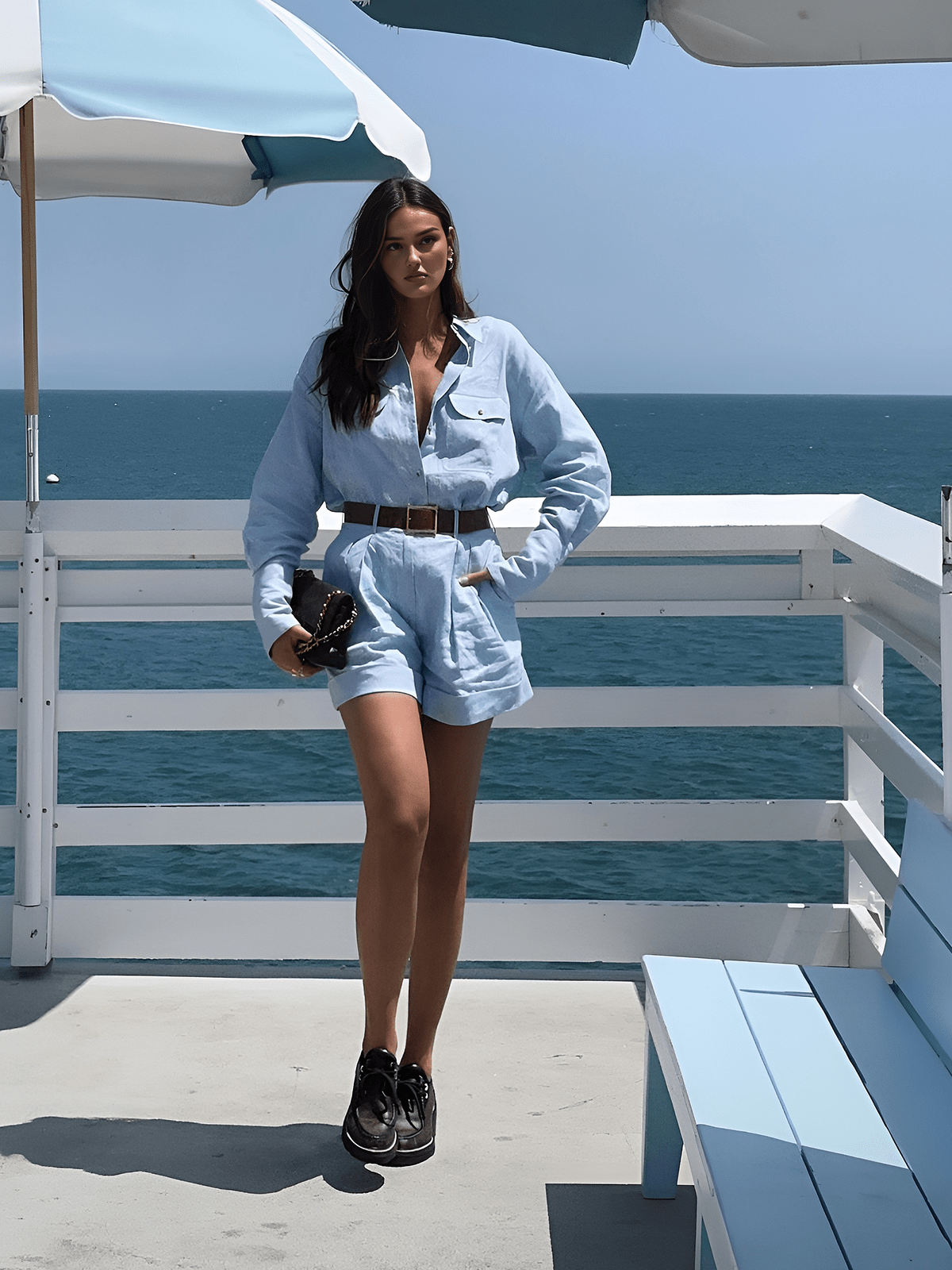 Leinen-Zweiteiler Hemd Shorts Sommer