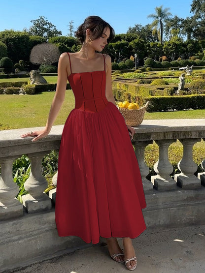 Elegantes Midikleid mit Spaghettiträgern Damenkleid Corsage