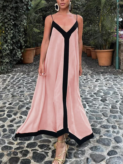 Langes V-Ausschnitt Maxi-Kleid mit Kontrastdetails Modern