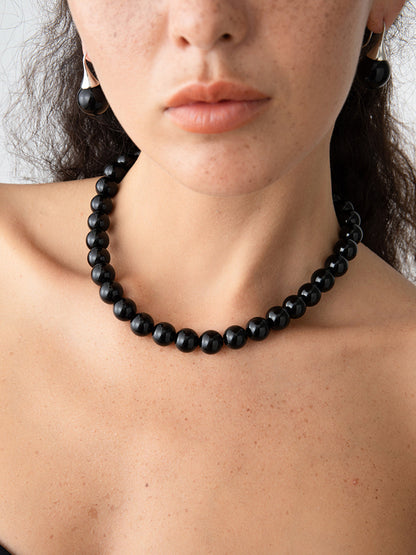 Schwarze Perlenkette Elegante Damen Schmuck