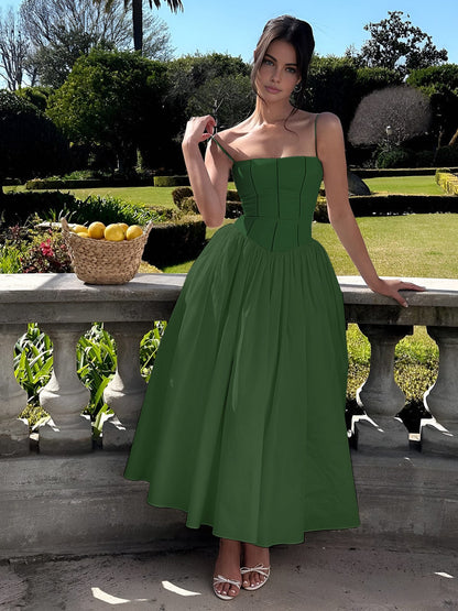 Elegantes Midikleid mit Spaghettiträgern Damenkleid Corsage
