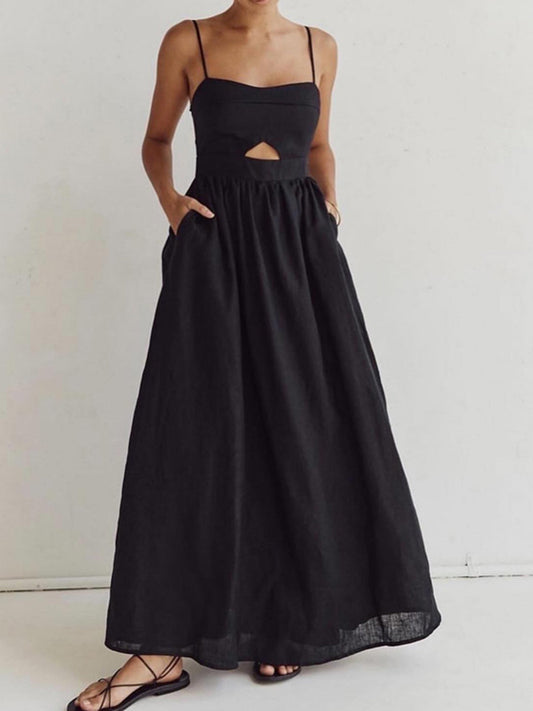 Langes schwarzes Kleid im Old-Money-Stil für Damen