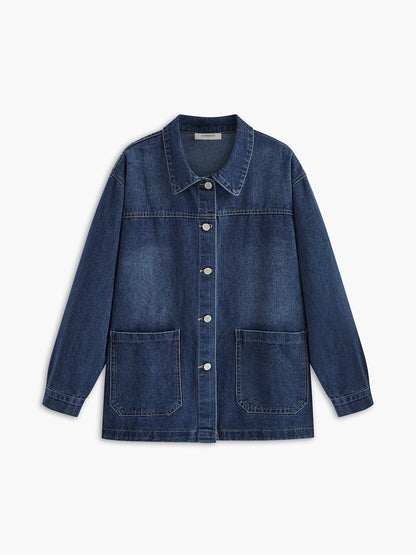 Große Denimjacke Oversized Lässig Damen