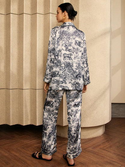 Seidige Damen Pyjamas Zweiteiler Trendy Loungewear