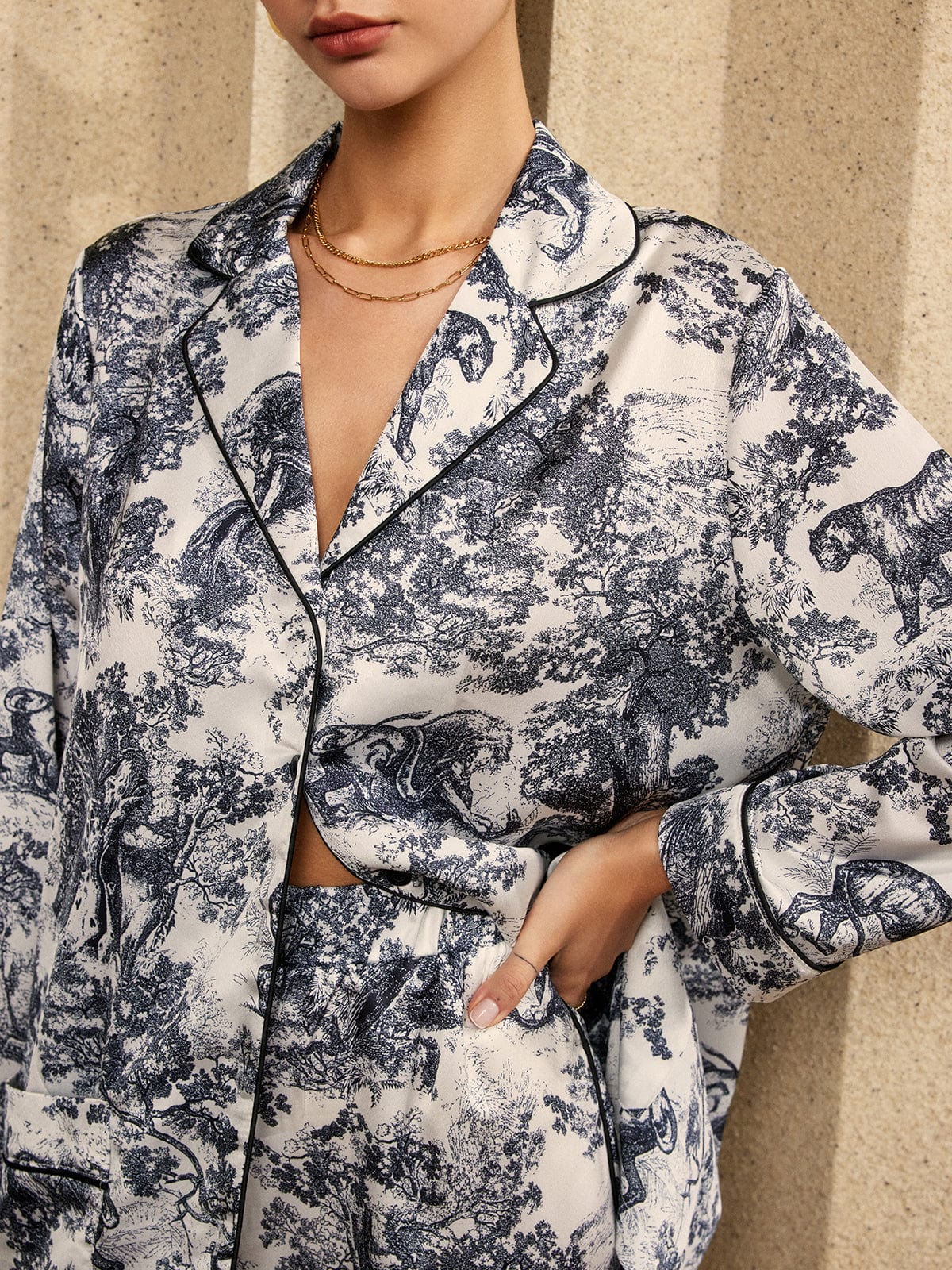Seidige Damen Pyjamas Zweiteiler Trendy Loungewear