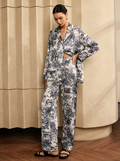 Seidige Damen Pyjamas Zweiteiler Trendy Loungewear