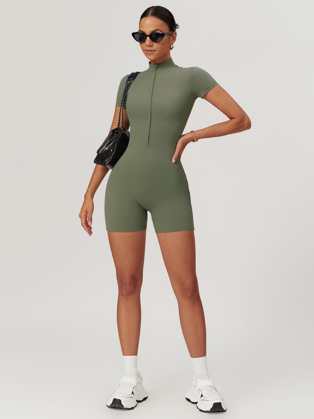 Sportlicher Body Kurzarm mit Reißverschluss Damen