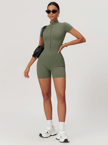 Sportlicher Body Kurzarm mit Reißverschluss Damen