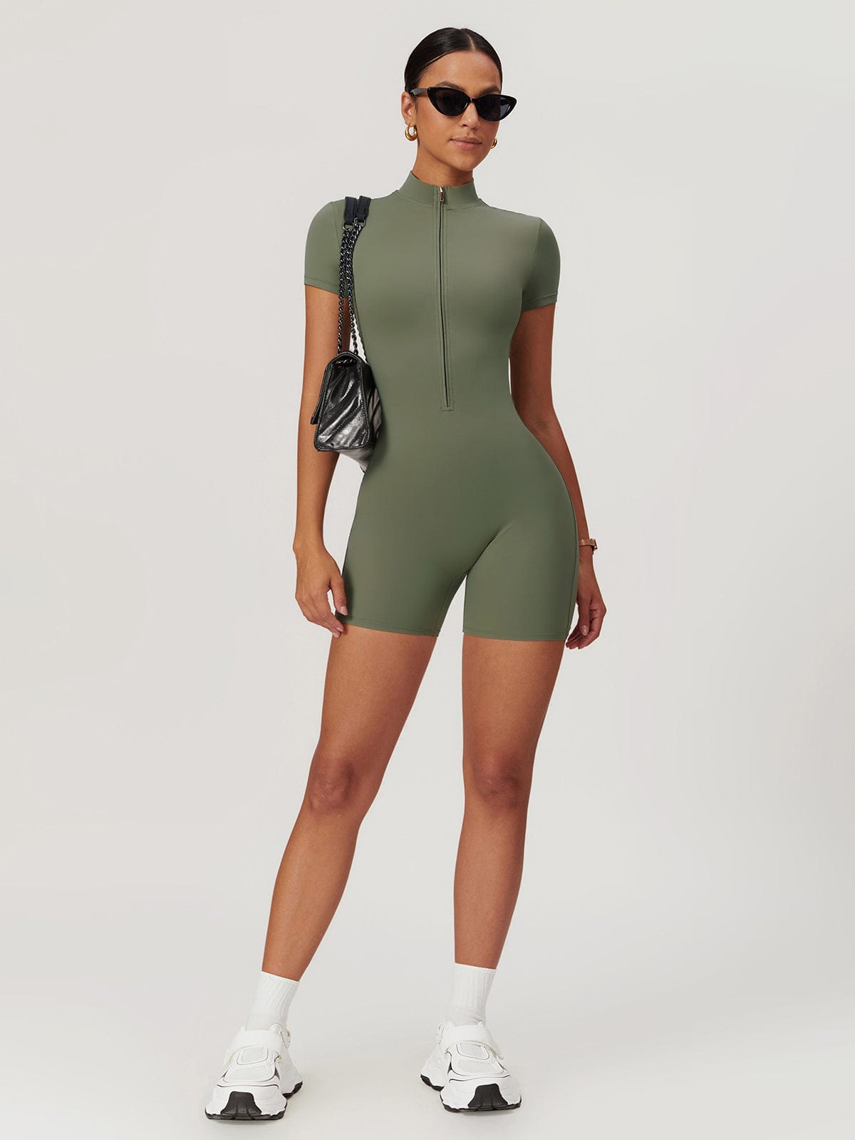 Sportlicher Body Kurzarm mit Reißverschluss Damen