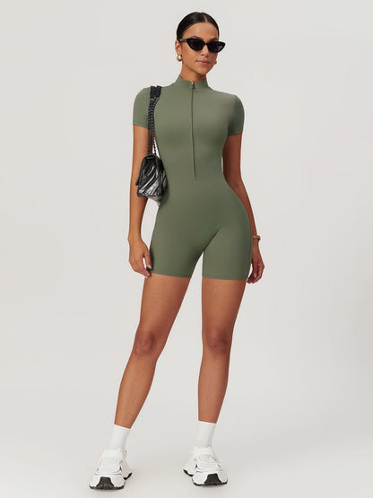Sportlicher Body Kurzarm mit Reißverschluss Damen