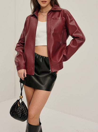 Ledermäntel Bordeaux Rot Damenjacke - BerlinGlamour