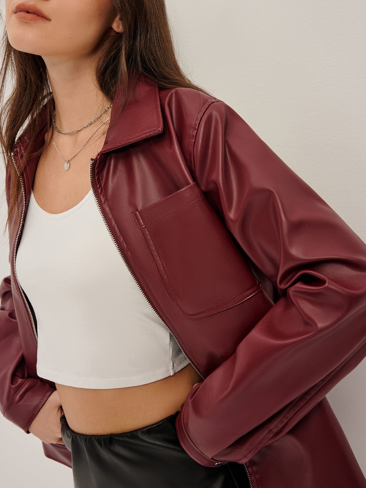 Ledermäntel Bordeaux Rot Damenjacke