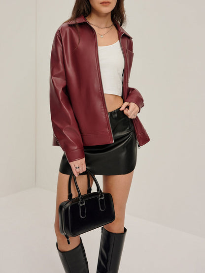 Ledermäntel Bordeaux Rot Damenjacke