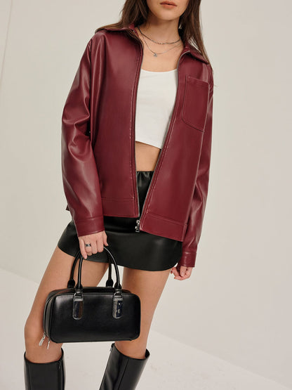 Ledermäntel Bordeaux Rot Damenjacke
