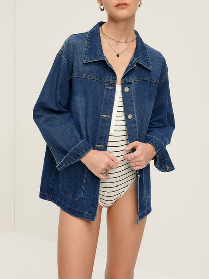 Große Denimjacke Oversized Lässig Damen