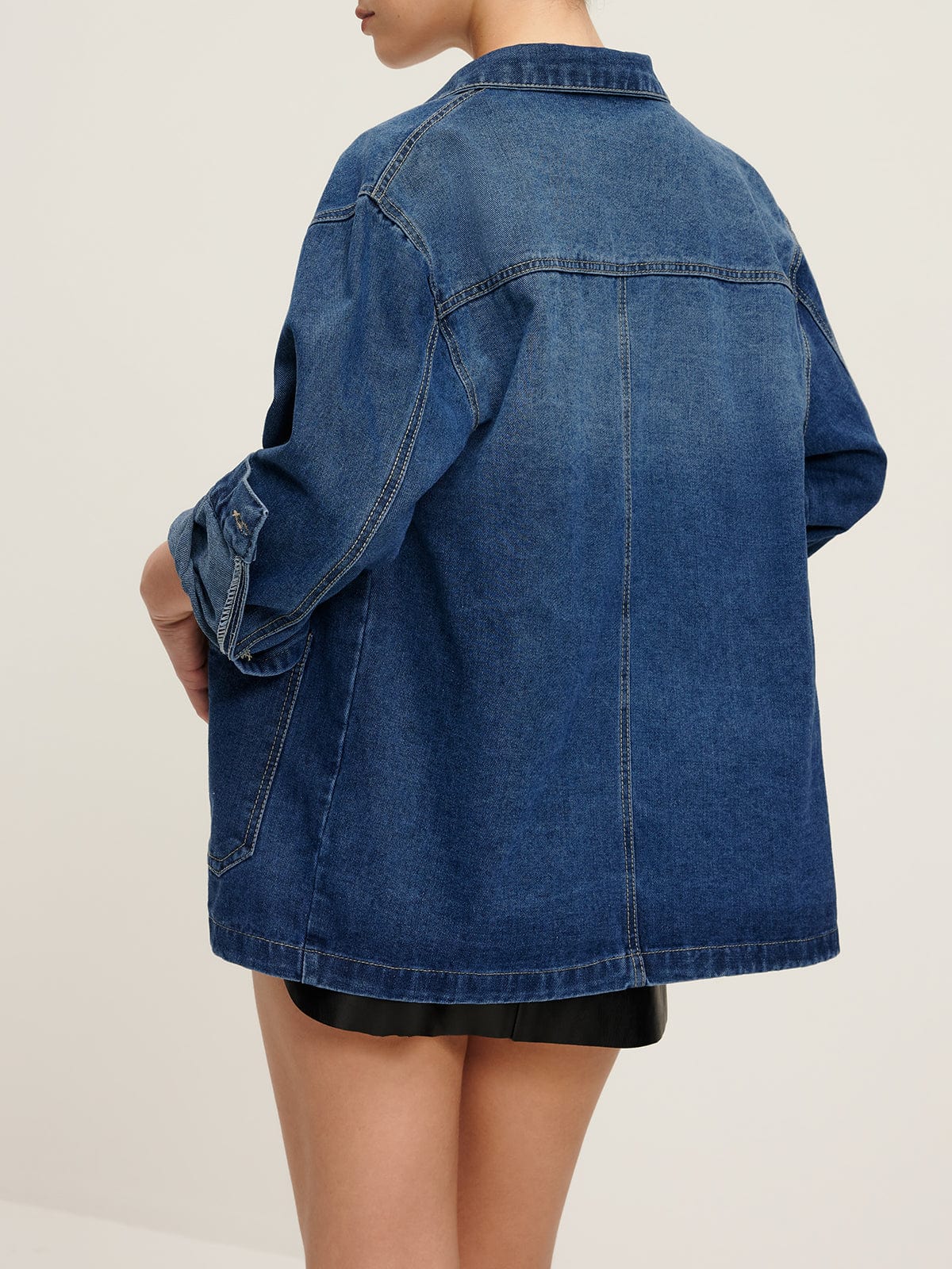 Große Denimjacke Oversized Lässig Damen