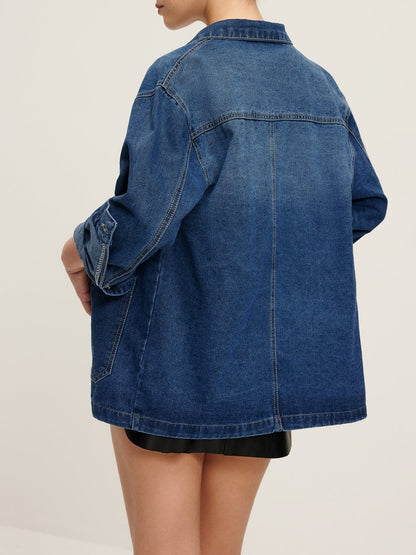 Große Denimjacke Oversized Lässig Damen