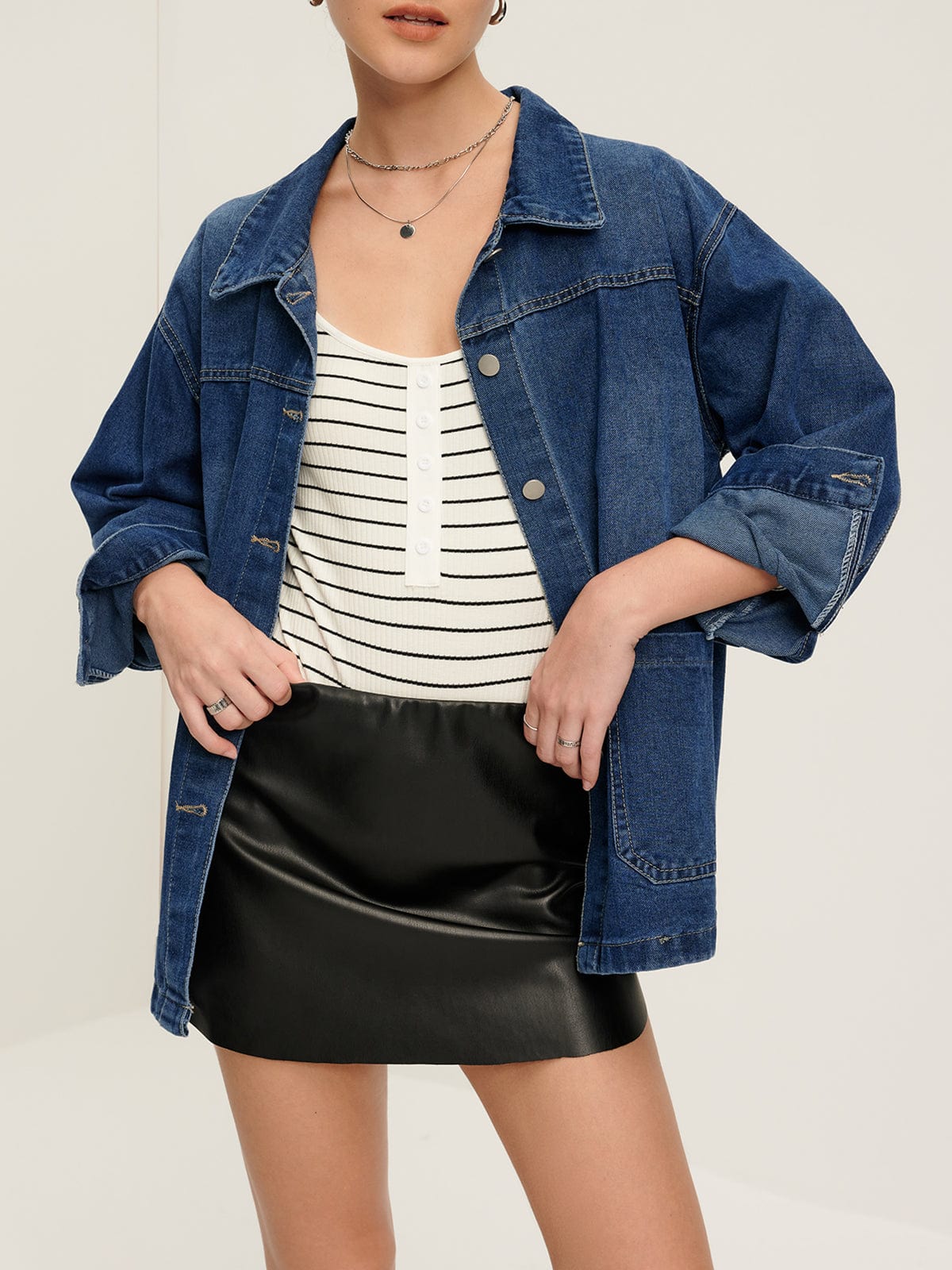 Große Denimjacke Oversized Lässig Damen