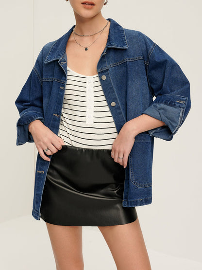 Große Denimjacke Oversized Lässig Damen