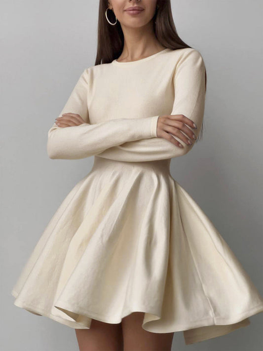 Elegantes Damen Skaterkleid Langarm Crème - BerlinGlamour
