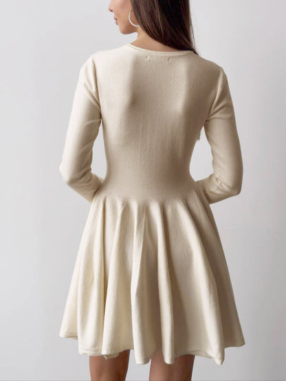 Elegantes Damen Skaterkleid Langarm Crème