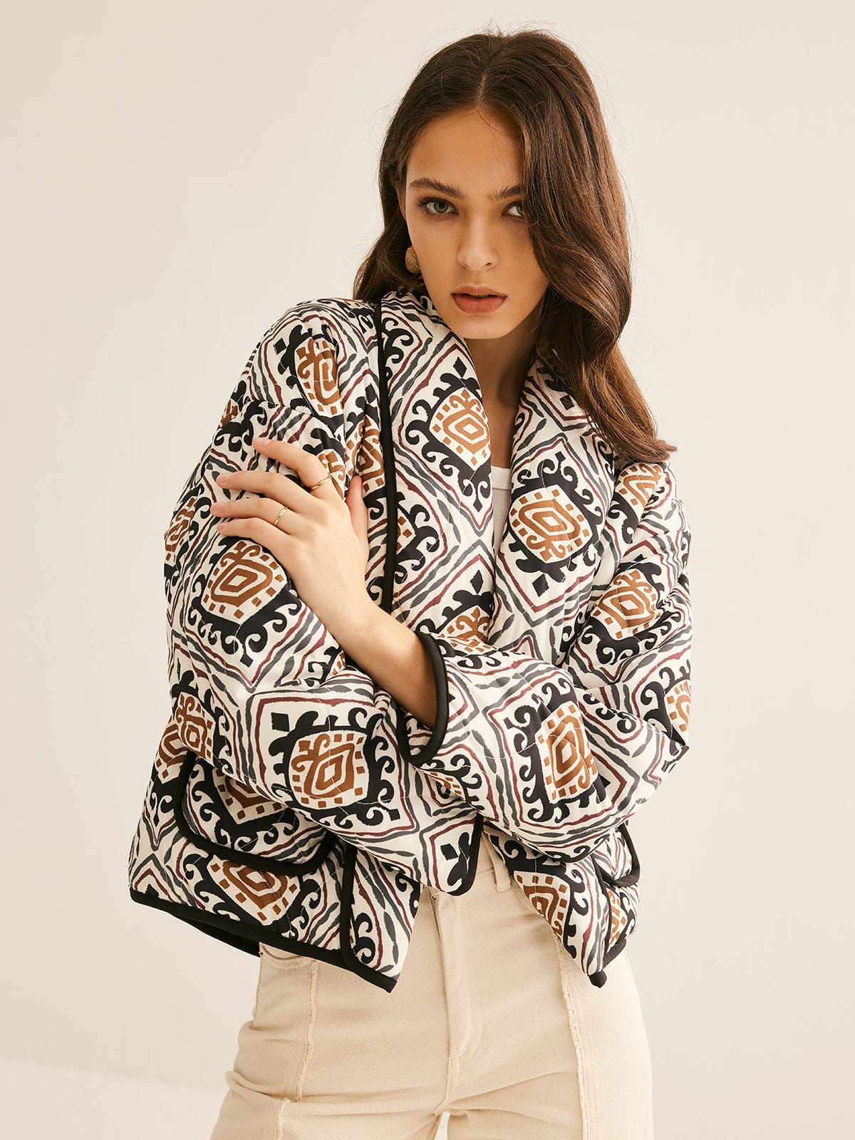 Oversized Steppjacke Ethno Muster Damen