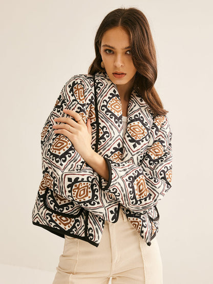 Oversized Steppjacke Ethno Muster Damen