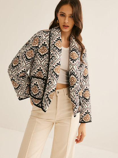 Oversized Steppjacke Ethno Muster Damen