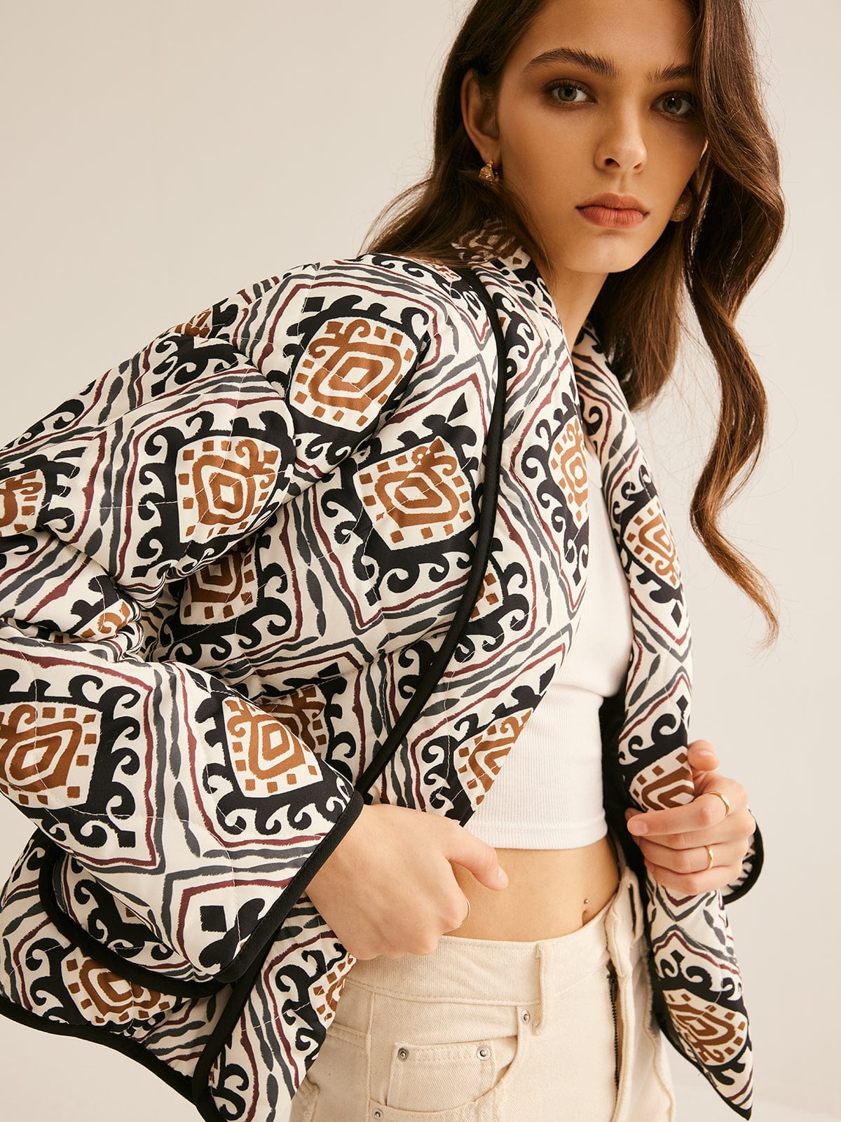 Oversized Steppjacke Ethno Muster Damen