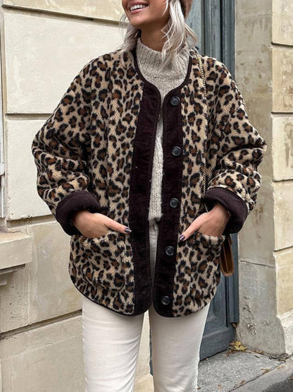 Warme Teddyjacke Leopard Print Frauen Winter - BerlinGlamour