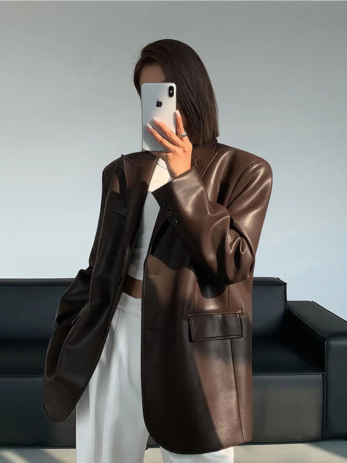 Sarah | Lederblazer mit Taschen und Detail Zendoo.de