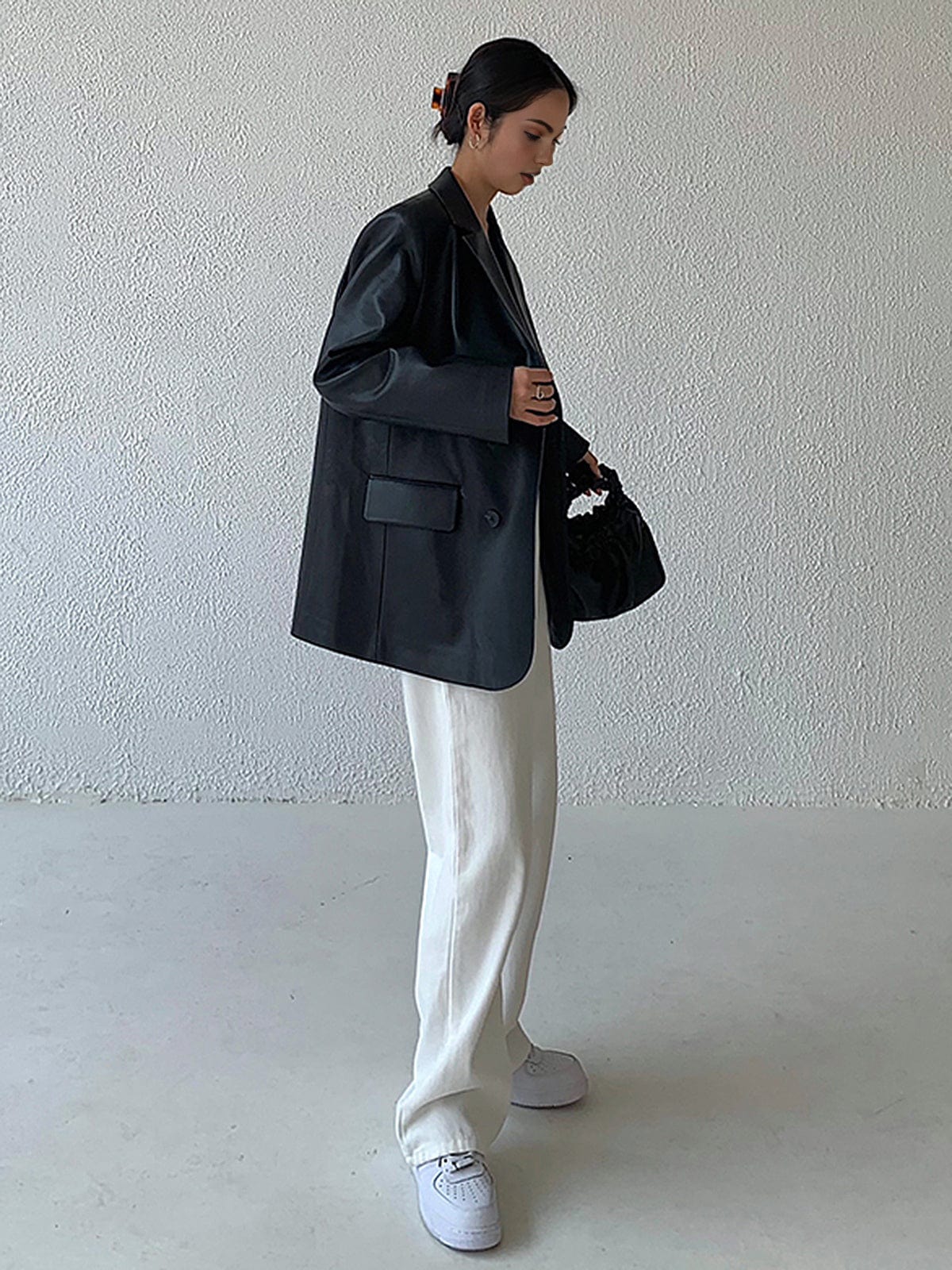 Lederblazer Damen Kunstleder Reverskragen Slim Fit
