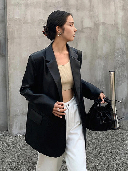 Lederblazer Damen Kunstleder Reverskragen Slim Fit - BerlinGlamour