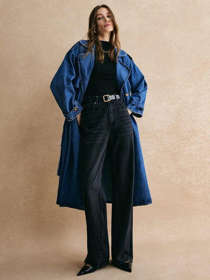 Großer Denim Trenchcoat Oversized Modern Lässig - BerlinGlamour