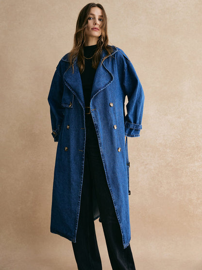 Großer Denim Trenchcoat Oversized Modern Lässig