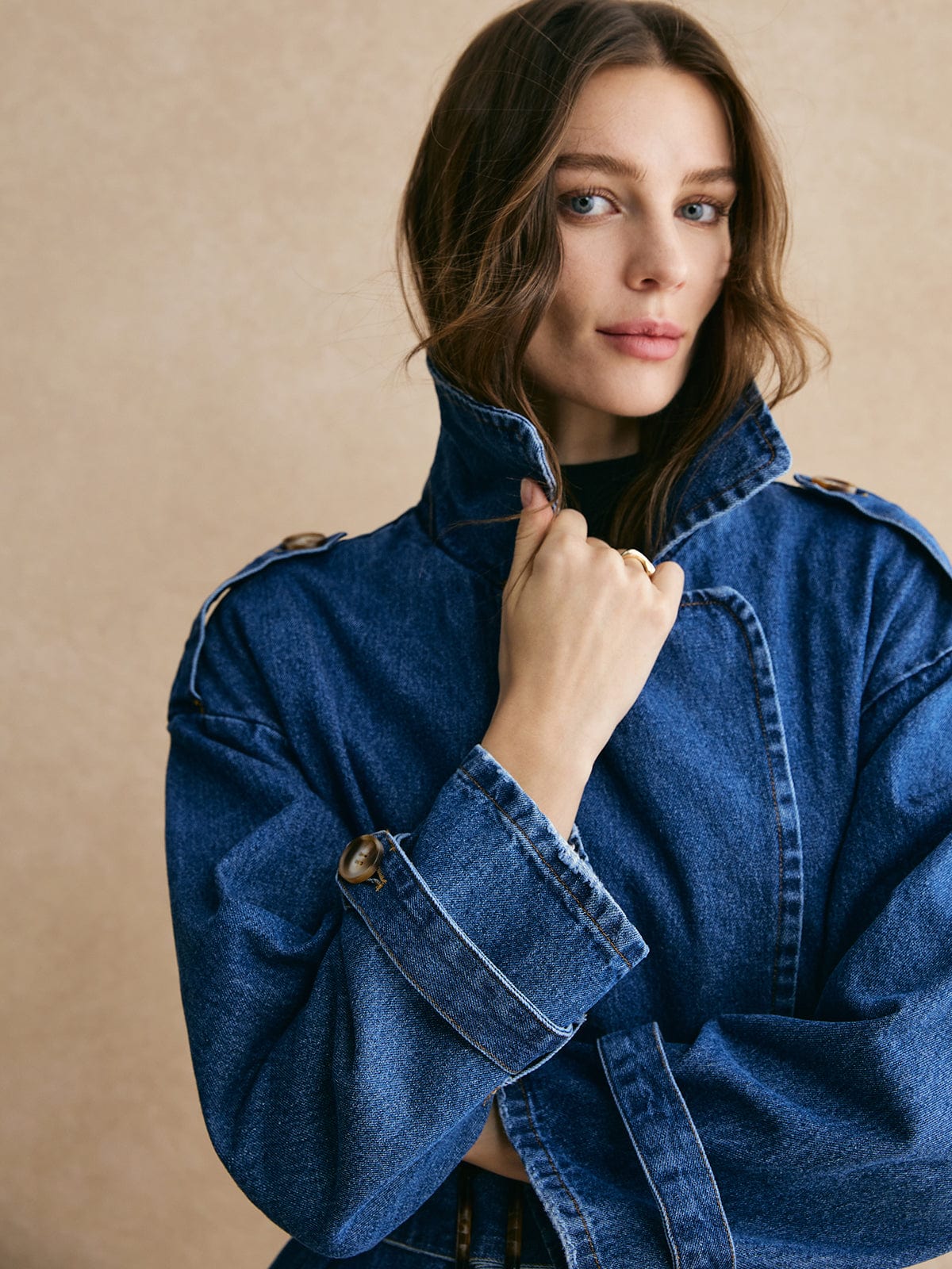 Großer Denim Trenchcoat Oversized Modern Lässig