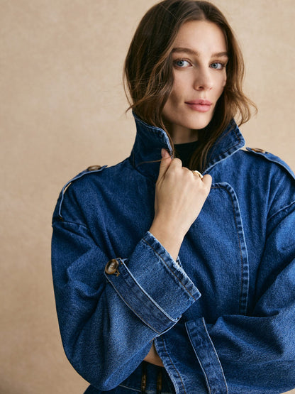Großer Denim Trenchcoat Oversized Modern Lässig
